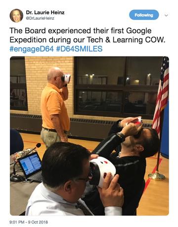 Tweet of Board of Ed members participation in google virtual reality