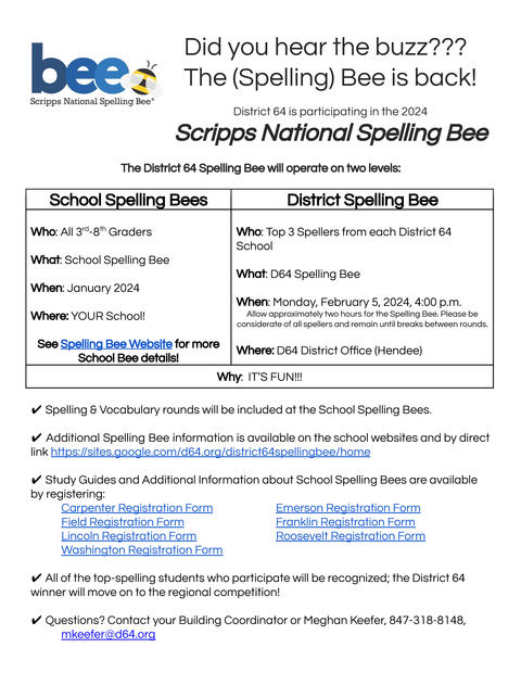 Informational Newsletter regarding the Spelling Bee